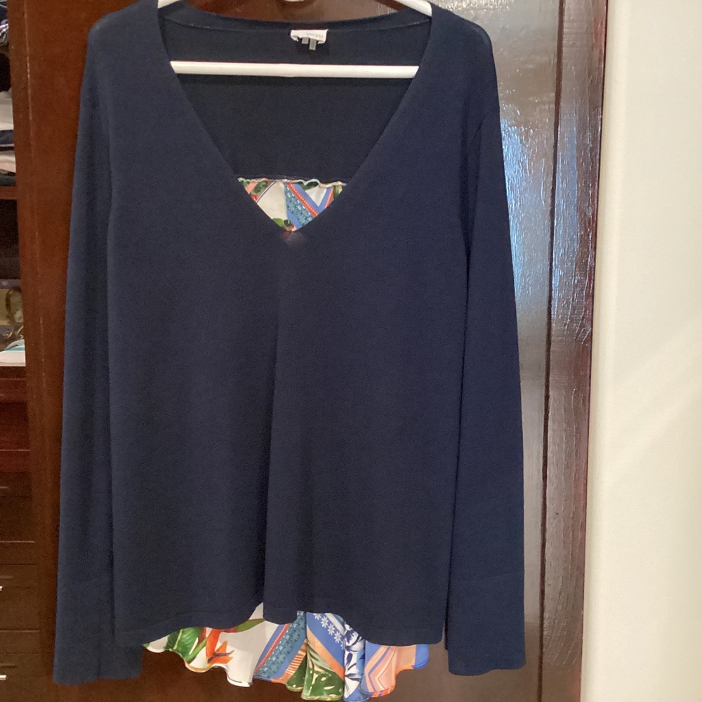 Ecru navy v neck sweater size large
